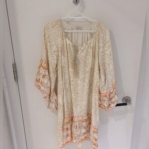 Cream and Orange Paisley cover up Tunic Dress